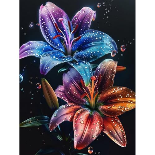 Anuver Diamond Painting Kits for Adults Iily Flower, 5D Round Diamond Art Kits for Beginners, DIY Full Drill Crystal Gem Painting Kits for Home Wall Decor 12x16Inch