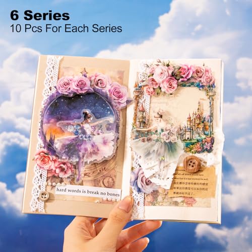 60 Pcs Fantasy Frame Stickers for Scrapbook Journaling | Transparent PET with castle, celestial, gothic and forest frame designs for junk journals, collages, planners and crafts - color: Carnival Ride