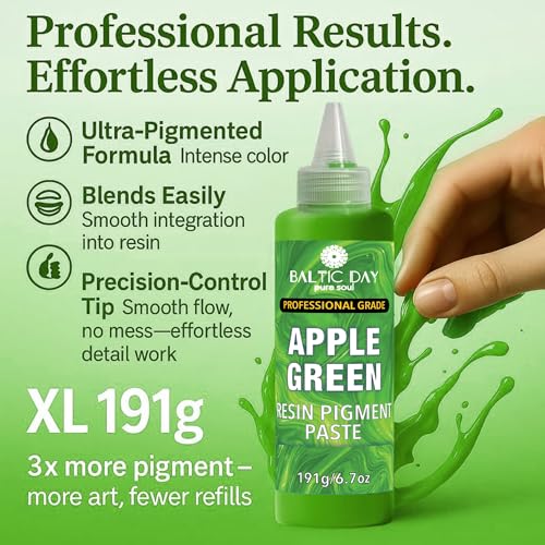 BALTIC DAY Apple Green Epoxy Resin Pigment Paste, Extra Large 191g (6.7oz) – Opaque Resin Colorant, Highly Concentrated Epoxy Dye, Mica Powder Alternative for Resin Art, Jewelry, Tumblers, Crafts & DIY Projects - color: Apple Green