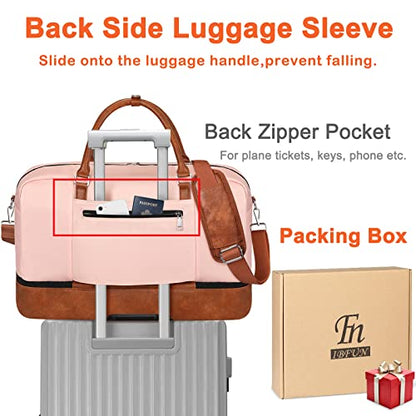 IBFUN Weekender Bags for Women, 21" Weekender Travel Bag, Travel Duffle Bag with Shoe Compartment Carry on Overnight Duffel Bag for Weekend Travel Business Trip, 3PCS - color: B3-Polyester-Pink