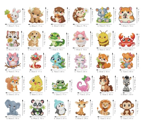 30Pcs Animal Diamond Painting Magnets Kits for Adults, Cute Animal Diamond Art Magnet Kits for Beginners, 5D DIY Rhinestone Elephant Cow Refrigerator Magnetic Sticker for Crafts Fridge Gifts