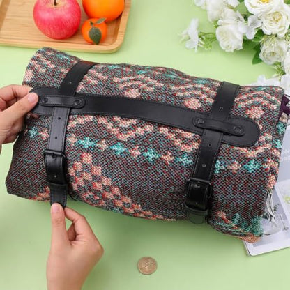 Outdoor Black PU Leather Picnic Blanket Carry Strap Portable Leather Handle Belt Rug Carrier Motorcycle Bedroll Adjustable Yoga Mat Strap Holder for Carpet Home Camping Travel Beaches - style: style 3