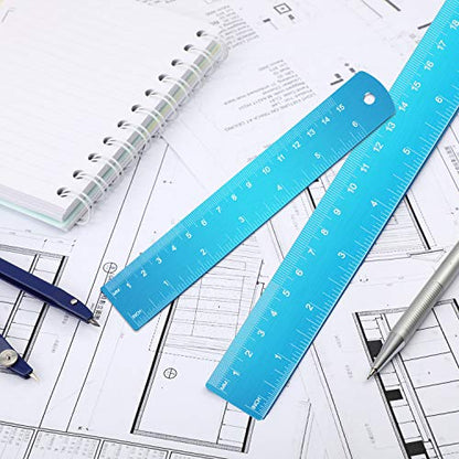 Stainless Steel Ruler and Metal Rule Kit with Conversion Table (Blue, 12 Inch, 6 Inch)
