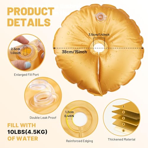 2 Pcs Golden Water Weight Bag, Water Bag Weights for Backdrop Stand | 5-Layer Thickened 50kg Pressure-Tested Openable Water Fillable Base for Balloon Weights, Perfect for Wedding Birthday Party