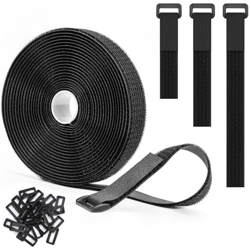 Trilancer 1" x16Ft Reusable Cable Ties, Hook & Loop Straps with 25 Buckles | Adjustable, Cut to Length, Ideal for Wire Management, Cord Organizer, and Cable Straps, Black - size: 1'' x16Ft