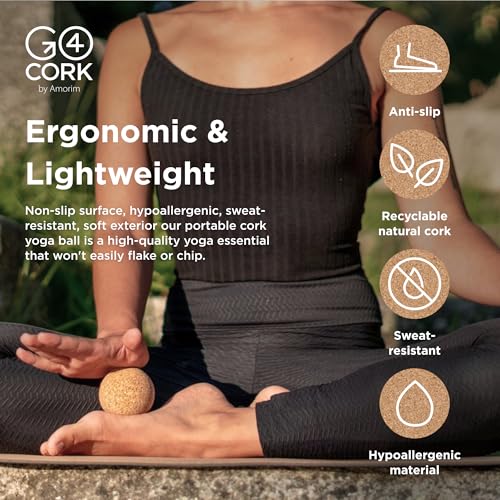 Go4Cork Cork Massage Ball - 2.4 inch | Natural Cork Yoga Massager Ball | For Muscle Release, Tension & Trigger Points, Firm Non-Slip Therapy Ball, Sustainable Wellness Gift & Foam Roller Alternative