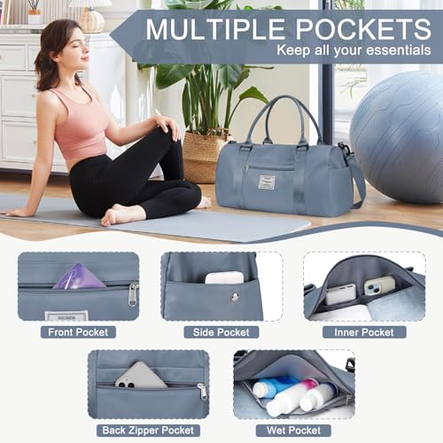 Gym Bag for Women Men with Shoes Compartment,Sports Duffle Bag Personal item travel Duffel Bags Tote Bag Small Carry on Weekender Overnight Bag Workout Dance Bag Hospital Holdalls Grey Blue - color: A6-Grey Blue