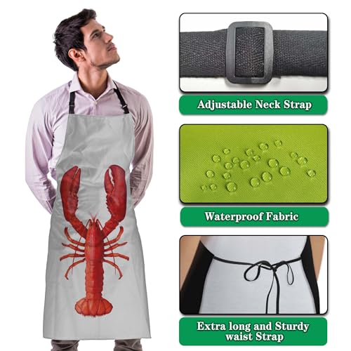 Cooking Apron for Women Lobster Aprons for Men for Kitchen Restaurant BBQ Painting Crafting Gardening 27” (W) x 31” (H), Waterproof Aprons - color: Lobster