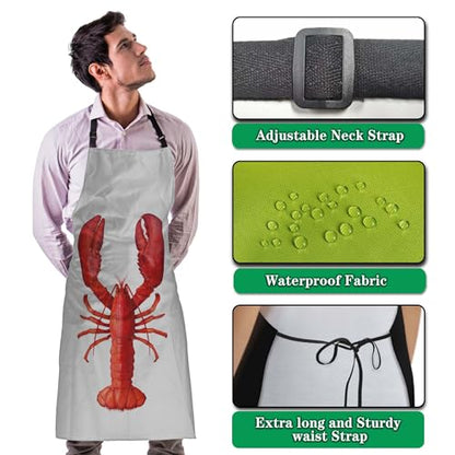 Cooking Apron for Women Lobster Aprons for Men for Kitchen Restaurant BBQ Painting Crafting Gardening 27” (W) x 31” (H), Waterproof Aprons - color: Lobster