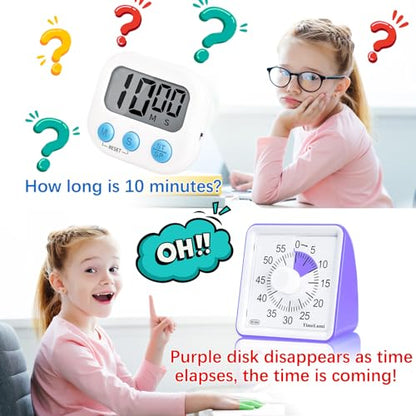 60-Minute Visual Timer for Kids Management Classroom Timer, Purple | Classroom, Home Edition Study Visual Timer - Silent Countdown Timer for Toddlers, Kids, Teachers and Adults - color: Purple