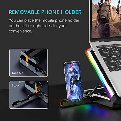 TopMate C11 Laptop Cooling Pad RGB Gaming Notebook Cooler, Laptop Fan Stand | Adjustable Height with 6 Quiet Fans and Phone Holder, Computer Chill Mat, for 15.6-17.3 Inch Laptops - Blue LED Light