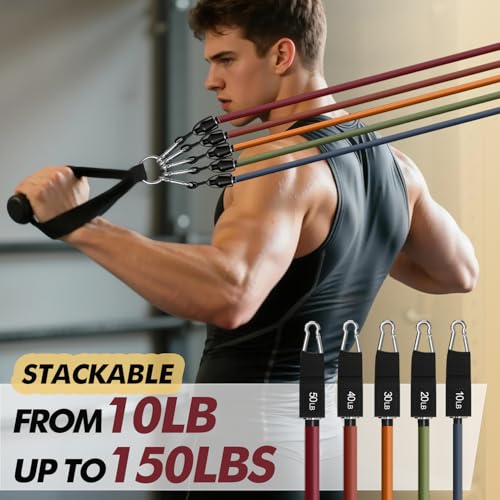 WHATAFIT Resistance Bands with Handles, 5-Level Exercise Bands for Workout - color: Orange Red
