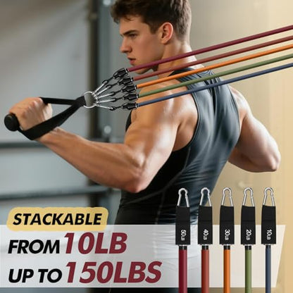 WHATAFIT Resistance Bands with Handles, 5-Level Exercise Bands for Workout - color: Orange Red