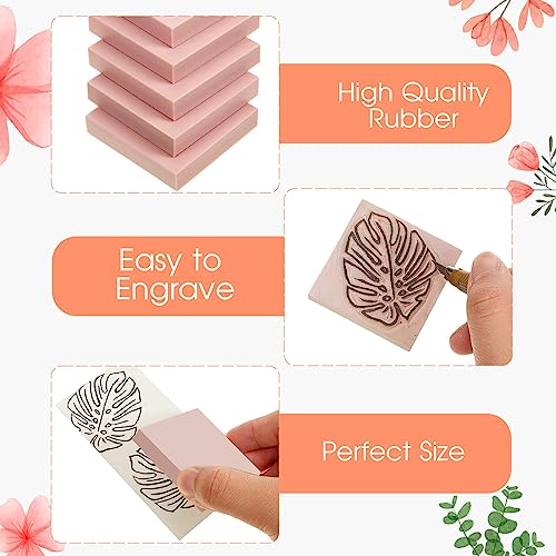 Frienda 24 Pcs 2" x 2" Rubber Carving Block Printmaking Stamp, Pink | Easy to Carve, for Printmaking, Stamp Making, DIY Crafting, Scrapbook, Painting, Soft Linoleum for Beginners, Professionals - color: Pink