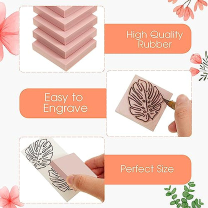 Frienda 24 Pcs 2" x 2" Rubber Carving Block Printmaking Stamp, Pink | Easy to Carve, for Printmaking, Stamp Making, DIY Crafting, Scrapbook, Painting, Soft Linoleum for Beginners, Professionals - color: Pink
