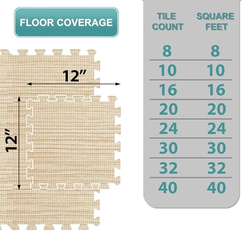 Sorbus Wood Grain Foam Floor Tiles (16 Tiles, 16 Sq Ft, Light Pine) | Interlocking mats for basement flooring; each tile covers 1 square foot and is 3/8-inch thick for home, office or playroom. - color: Wood Grain - Light Pine