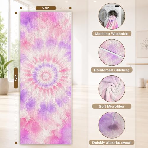 Yoga Mat Towel Non Slip Ultra-Absorbent Hot Yoga Towel, Super Stylish Printed Sweat Hot Yoga Towel, Ideal for Home, Workouts, Pilates, Yoga, 72 x 27in, Purple & Pink Tie Dye - color: Purple & Pink Tie Dye