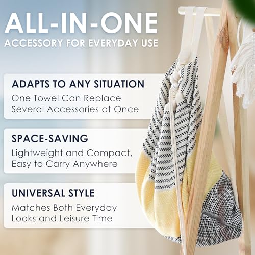 ATANI Turkish Beach Towel, Converts to a Bag, Oversized 100% Cotton Bath Towels Lightweight Quick-Dry Beach Blanket for Travel, Picnic, Camping, Yoga and Pool (Black x Yellow, 71 inc x 39 inc) - color: Black X Yellow, size: 71 inc x 39 inc