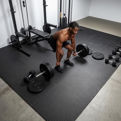 BEAUTYOVO Puzzle Exercise Mat with 12/24/48 Tiles Interlocking Foam Gym Mats, 24'' x 24'' EVA Foam Floor Tiles, Protective Flooring Mats for Gym Equipment - color: 48 Sq.ft/12 Tiles - All-black