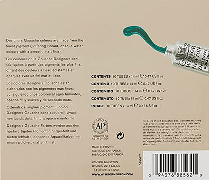 Winsor & Newton Designers' Gouache Introductory 10-Tube Paint Set, 14ml,Blue,green,ivory,white | Opaque matt colour, perfect for creating bold, vibrant artworks. Popular with designers, illustrators and commercial artists. - style: Introductory Set 10 x 1