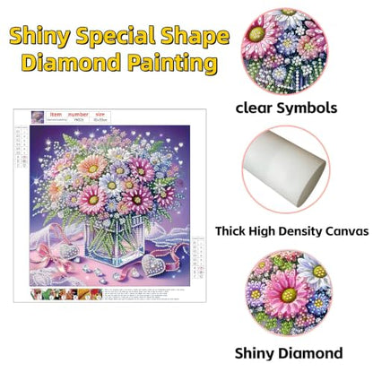 5D Partial Special Shaped Diamond Art Kit Daisy Flower Vase Shiny Bright Rhinestone Diamond Painting Craft for Beginners Perfect Handmade Gift 11.8×11.8 Inch (YH039) - color: YH039