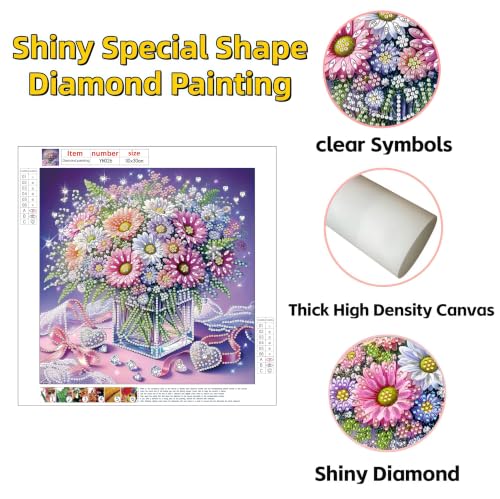 5D Partial Special Shaped Diamond Art Kit Daisy Flower Vase Shiny Bright Rhinestone Diamond Painting Craft for Beginners Perfect Handmade Gift 11.8×11.8 Inch (YH062) - color: YH062