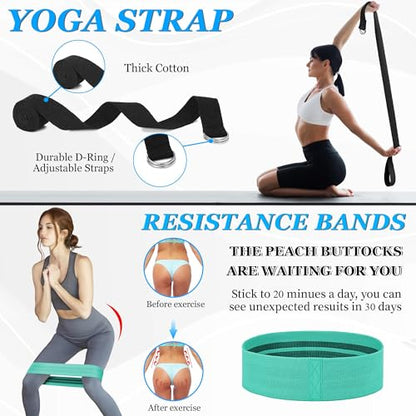 All in One Yoga Wheel Set, Soft Foam Roller Wheel for Back Pain & Stretching, Yoga Blocks 2 Pack with Strap, Trigger Point Therapy Massage Ball for Deep Tissue, Yoga Starter Kit for Beginner - color: C1, Black