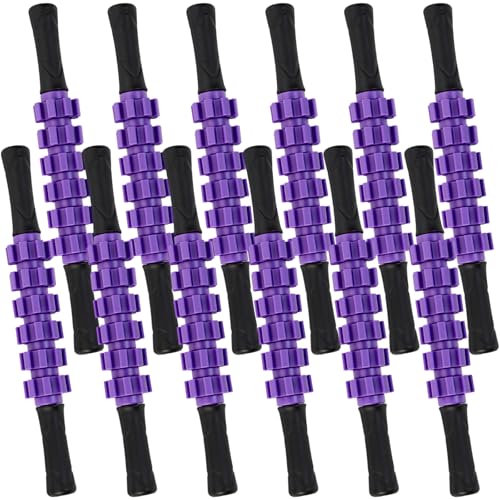 Hiboom 12 Pack Muscle Roller Stick for Deep Tissue, Leg Massage Roller with Anti Slip Grip Massage Relaxing Tools for Athletes Sculpting Yoga Sports Arms Back Calves Muscle Massager(Purple)