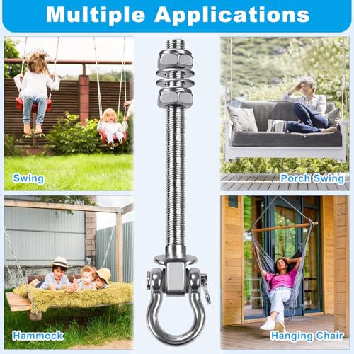 Dolibest Swing Hangers with Bearing - 2 Pack Stainless Steel 304 Swing Hooks for Wood & Metal Beams, Ideal for Hanging Hammocks, Yoga Swings, Porch Swing, Boxing Bag 1500 LB Capacity -7''x M2/5'' - color: M10x7'' -2pcs
