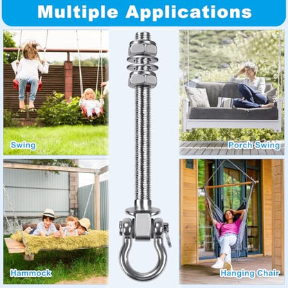 Dolibest Swing Hangers with Bearing - 2 Pack Stainless Steel 304 Swing Hooks for Wood & Metal Beams, Ideal for Hanging Hammocks, Yoga Swings, Porch Swing, Boxing Bag 1500 LB Capacity -7''x M2/5'' - color: M10x7'' -2pcs