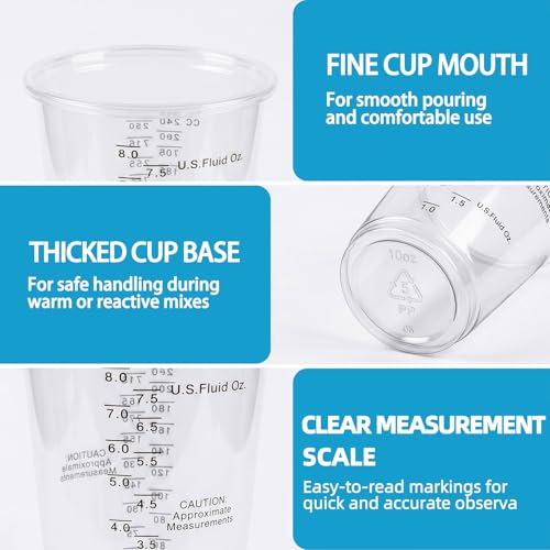 150 Pieces Plastic Measuring Cups 8oz, Disposable Epoxy Resin Mixing Cups with Measurements, Clear Liquid Measuring Cups for Resin, Paint, Mixing and Crafts