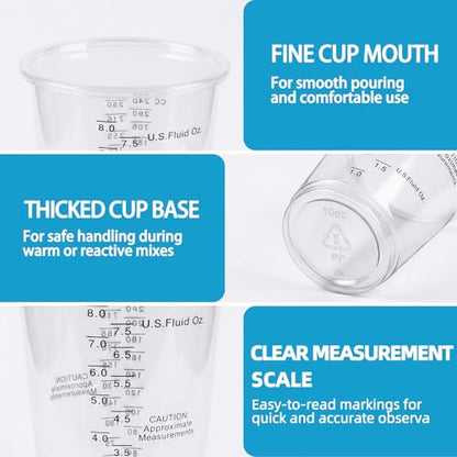 150 Pieces Plastic Measuring Cups 8oz, Disposable Epoxy Resin Mixing Cups with Measurements, Clear Liquid Measuring Cups for Resin, Paint, Mixing and Crafts