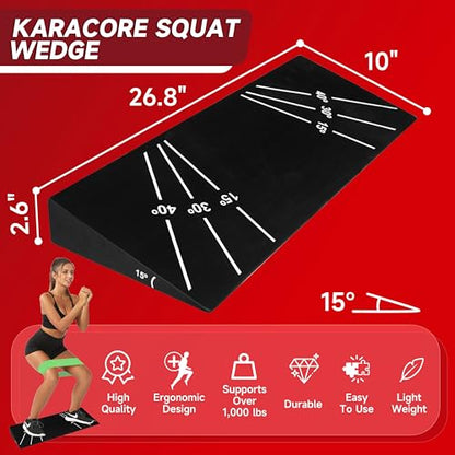 Squat Wedge 15°-40° Slant Board with 5 Resistance Bands - Extra-Wide, Non-Slip Board for Deep Squats & Calf Stretching - 1000lb Capacity