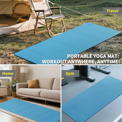 Foldable Yoga Mat Extra Large 74"×31.5" | Double-Sided Non-Slip,Extra Wide Foldable Design,8mm Extra Thick,Exercise Mat for Home, Studio and Travel Use - color: Blue+Black