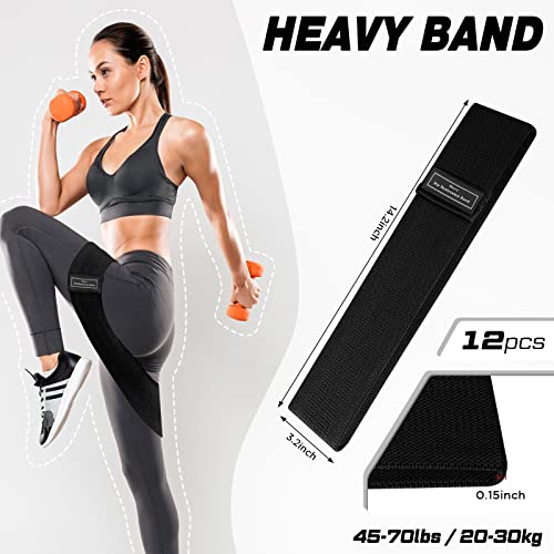 12 Pcs Fabric Resistance Bands for Working Out Non-Slip Booty Exercise Loop Bands for Women Men Glutes Hip Thigh Butt Yoga Pilates Fitness Gym, Light Medium Heavy - color: Black, style: Heavy Resistance