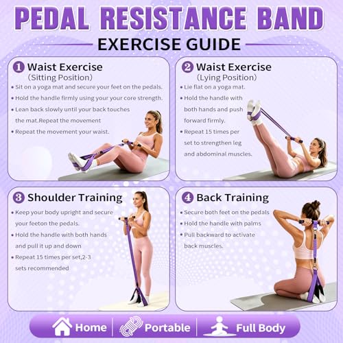 Upgraded Durable Pedal Resistance Band with Handle, 75LBS Adjustable 3 Tube Foot Pedal Device Puller Exercise Bands for Core, Abs, Waist, Legs, Arms, Sit Up Exercise Equipment for Women