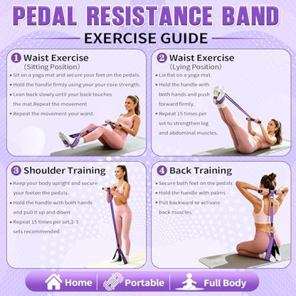 Upgraded Durable Pedal Resistance Band with Handle, 75LBS Adjustable 3 Tube Foot Pedal Device Puller Exercise Bands for Core, Abs, Waist, Legs, Arms, Sit Up Exercise Equipment for Women