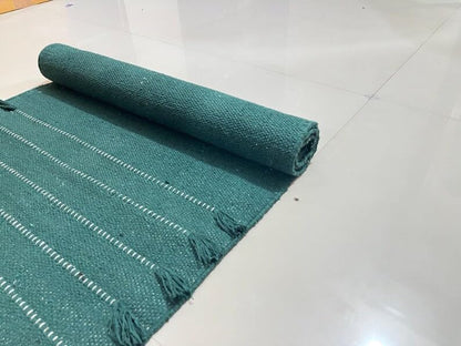 Payal Rugs Cotton Yoga Mat - Eco-Friendly Hand-Woven Rug - Non Slip & Thick (24”x72”x5mm) for Yoga Everyday Fitness at Home - Comfortable Extra-Long - color: Dark Green 03