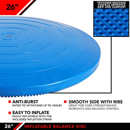 JFIT Inflatable Balance Disc - 13" or 26" Large Wobble Cushion Trainer - Durable Exercise Balance Pad for Coordination, Stability, and Core - Home, Gym, and Pet Training - style: 26-Inch - Blue
