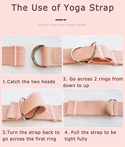 8ft 240g Super Thick Fitness Yoga Strap for Stretching, 3 Color Pure Cotton Durable Fitness Belt Bands Exercise Safe Adjustable D-Ring Buckle Gym Press Rope, Physical Therapy Tools - color: PINK