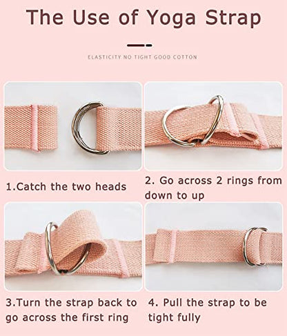 8ft 240g Super Thick Fitness Yoga Strap for Stretching, 3 Color Pure Cotton Durable Fitness Belt Bands Exercise Safe Adjustable D-Ring Buckle Gym Press Rope, Physical Therapy Tools - color: PINK