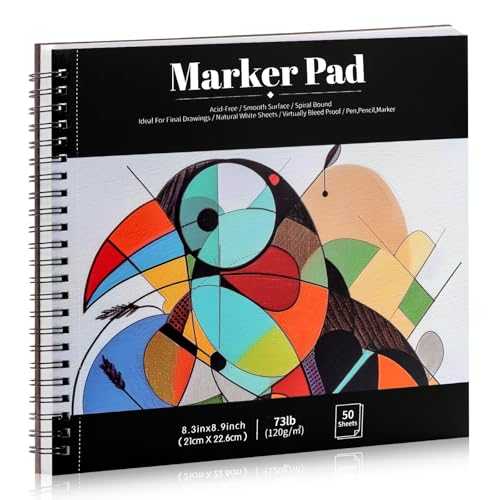 Marker Paper Pad 8.3 × 8.9 in, 50 Sheets, 120gsm, Spiral Bound | Bleed-Resistant Coated Paper, Acid-Free, Smooth for Alcohol Markers, Tear-Off Pages, Flat-Lay Spiral Design - color: Classic, size: 8.3×8.9 inch (50 Sheets )