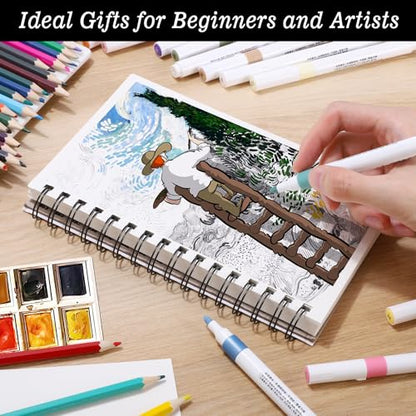4 Pack Mixed Media Sketchbook, 5.5x8.5 inches Drawing Paper Sketch Book, 98lb/160gsm Heavyweight Spiral Bound Sketch Pads, Suitable for Wet and Dry Media, Drawing, Painting, Sketching(200 Sheets) | 160gsm Acid-free Paper, 200 Sheets Small Sketch Books, Dr