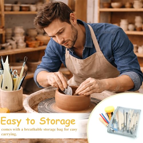 OMTRS Clay Sculpting Tools Kit, Pottery Clay Tools for Adult, Beginners and Artists, Pottery Carving Kit for Pottery, Dotting, Molding, Shaping (Natural) - color: Natural