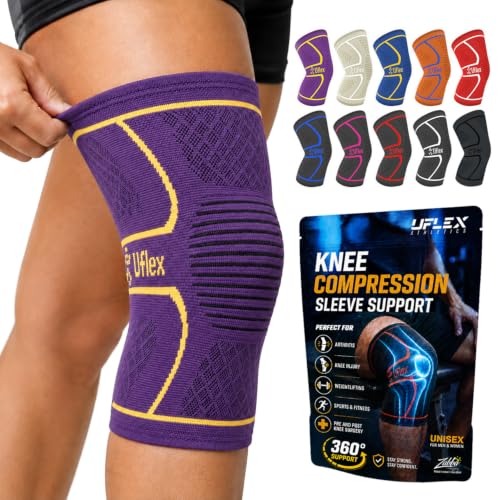 UFlex Athletics Knee Brace for Men and Women Knee Compression Sleeve Knee Support Wraps for Arthritis Joint Pain Relief, Workout, Swelling, Sports, Circulation, Running, & ACL Recovery - color: Purple-Gold, size: Small