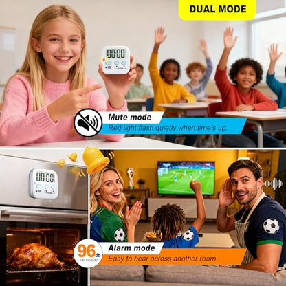 Antonki 2 Pack Digital Timer for Kids Classroom Kitchen Timers for Cooking | w/ Battery, Easy to View, Alarm, Mute Mode, Count Down/Up, Magnetic, Kickstand, Hanging, Classroom Timer for Teacher Supplies - color: 2 * Classic White ( 97%+choice )