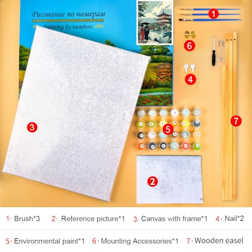 Paint by Numbers Kit for Adults, Adult Paint by Number Kits - Japanese Ukiyo-e Edo Period Landscape, Traditional Nature & Life Scene Painting on Canvas, DIY Cultural Wall Art, 16x20 Inch(Framed) - color: Japan Landscape(Framed)