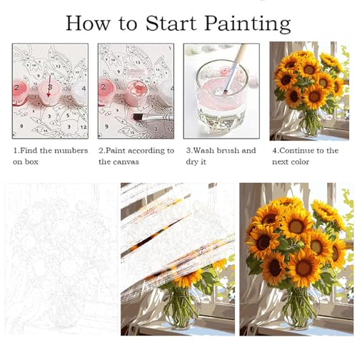 ZRIZQ Sunflower Paint by Numbers Kit for Adults Beginner,Flowers,16x20 | Full set with wooden brushes,rolled canvas,rich paints.Calming activity.Beginner friendly.Just open and paint. - color: 16"X20"Rolled Canvas(Frameless)-Flowers 3