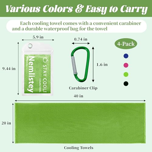 4 Pack Cooling Towels, Soft Breathable Cooling Towels for Neck and Face - color: Light Blue/Green/Pink/Grey