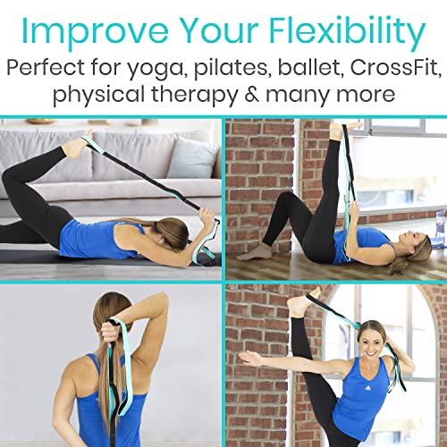 Vive Stretch Strap (75" - 10 Loops) - Leg Stretch Band to Improve Flexibility - Stretching Out Yoga Strap - Exercise and Physical Therapy Belt for Rehab, Pilates and Gymnastics with Guide Book - color: Teal